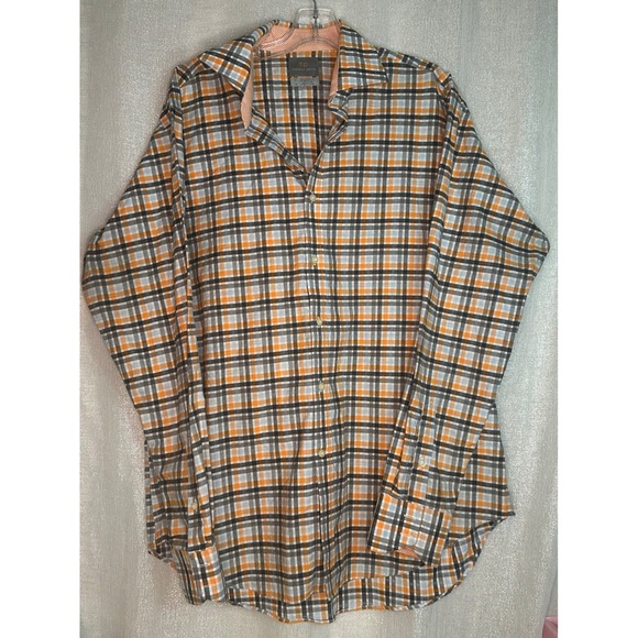 Thomas Dean Plaid Button‎ Down Shirt Long Sleeve Orange Gray XL - Picture 1 of 3